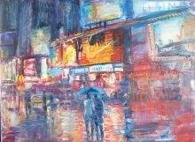 Nowy Jork Spacer w deszczu Olej Format 60 x 80 cm   1400 zł